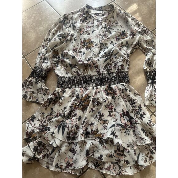 A.L.C. Dresses & Skirts - ALC A.L.C. 12 Silk Mini Blouson Floral Dress Ruffle Accent Long Sleeve